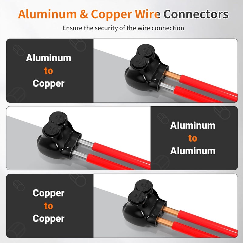 Joinfworld 2 Port Insulated Multi Tap Connector 2/0-6 Gauge Wire Connectors Aluminum to Copper Wire Connectors Single Side Entry Black Electrical Cable Connectors with Slotted Allen Hex - 6 Pack - Image 4